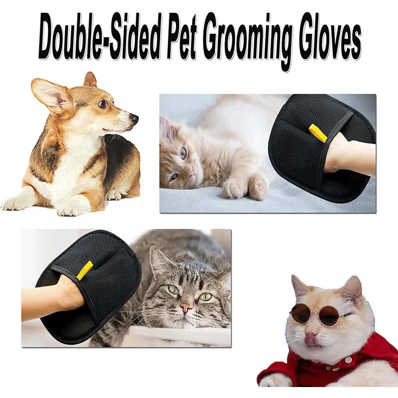 Reusable Pet Electrostatic Hair Removal Gloves Double-Sided Grooming Gloves for Pets Pet Hair Removal Tool for Clothes Cleaning